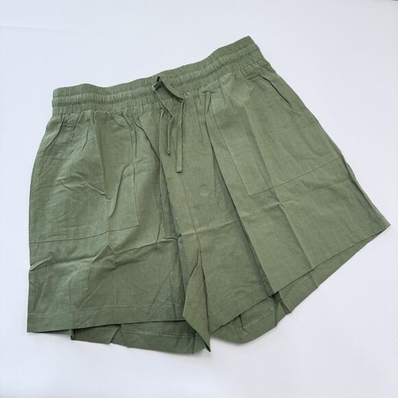 Womens Shorts Size‎ L Army Green Lightweight Cotton Drawstring Waist Relaxed - Picture 1 of 5